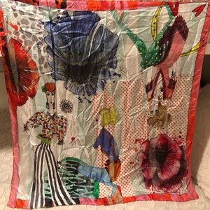 Funky French multicolored 100 percent silk scarf. Bright colors!